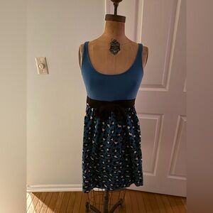 Betsey Johnson Blue and Black Patterned Knit Dress